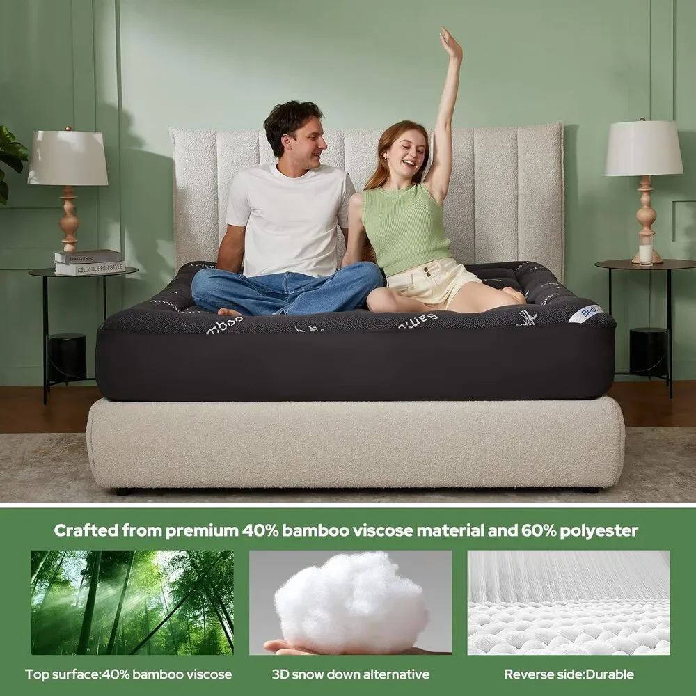 BEDLORE King Mattress Topper Viscose Bamboo, Thick Pillow Top Pad, Fit 6